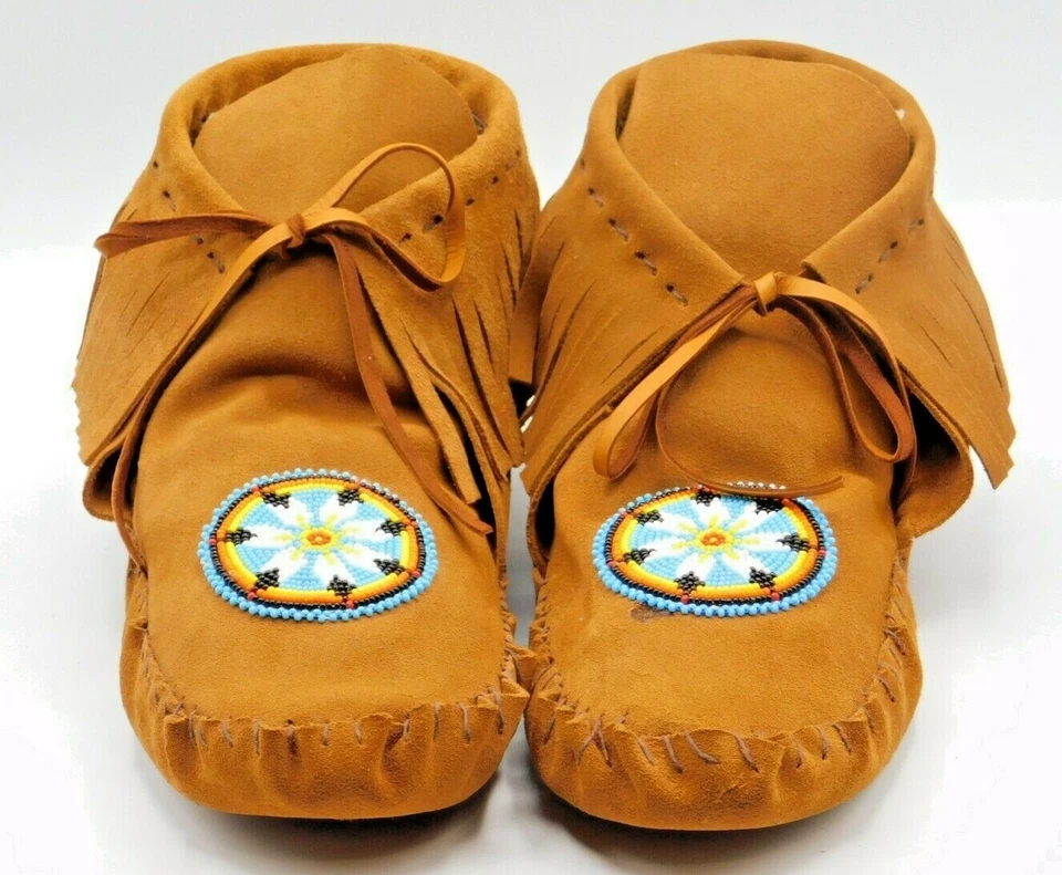 Nuevos mocasines de cuero hechos a mano estilo nativo americano unisex Foto 2 de 4