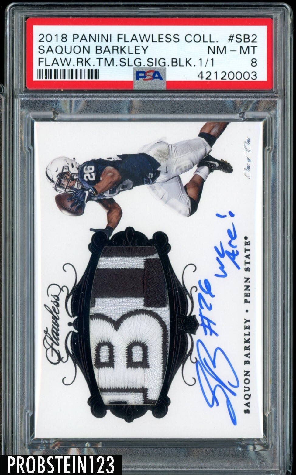 Saquon Barkley Panini Flawless Collegiate Flawless Rookie Team Slogan Signatures #SB2 Black 1/1