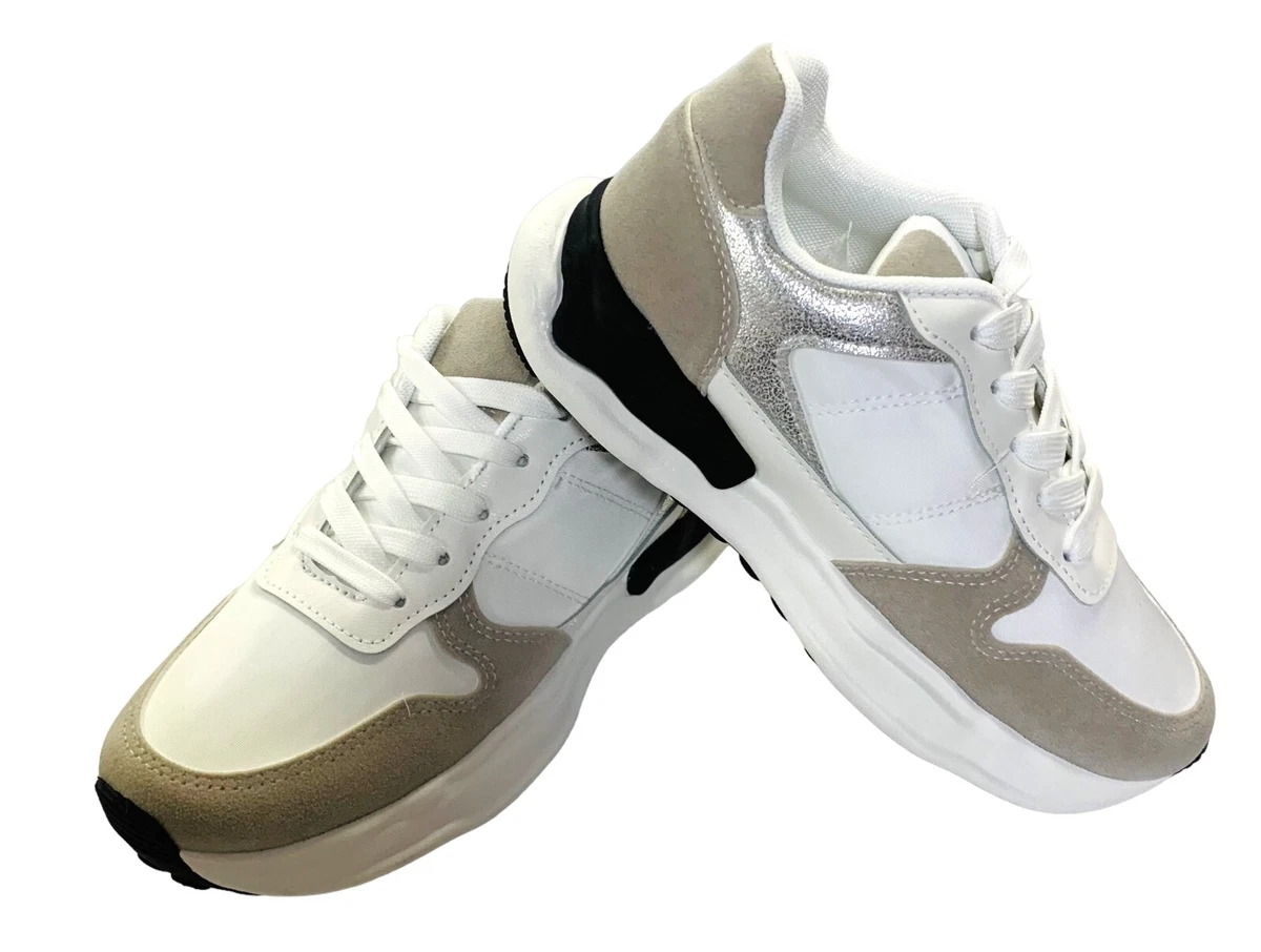 New Ladies White Silver Grey Womens Trainers Shoes Summer Sneaker