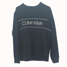 Calvin Klein Sweatshirt Mens Large Black Spell Out Logo Soft Fleece Pullover