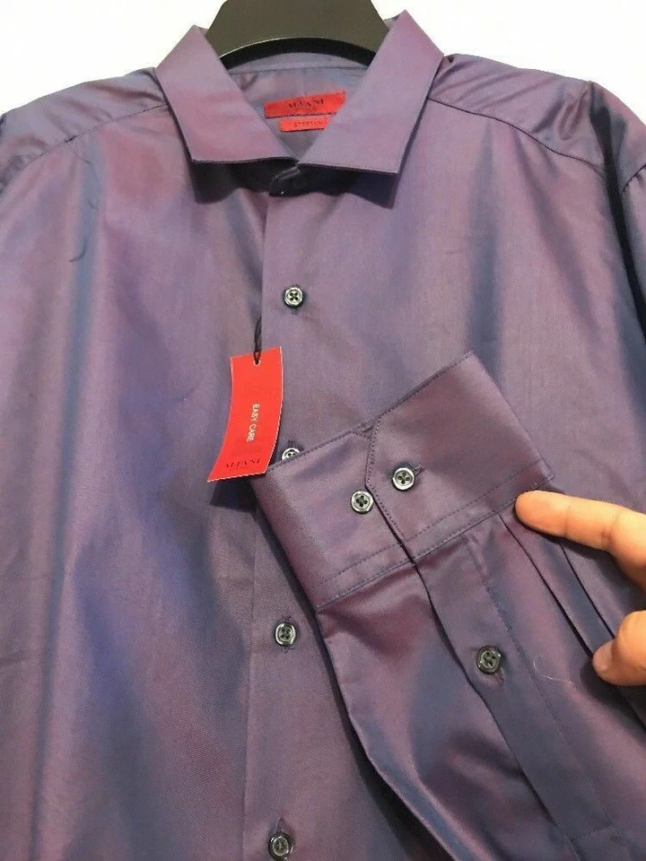 Aleani резинке эластичная рубашка мужская длинным рукавом размер 16 34-35 фиолетовый новый корабль 24hr - Изображение 3 из 4