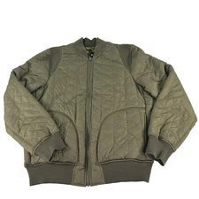 prAna Womens DIVA Varsity Jacket Size M Quilted Olive Green Sherpa Lined Zip Up