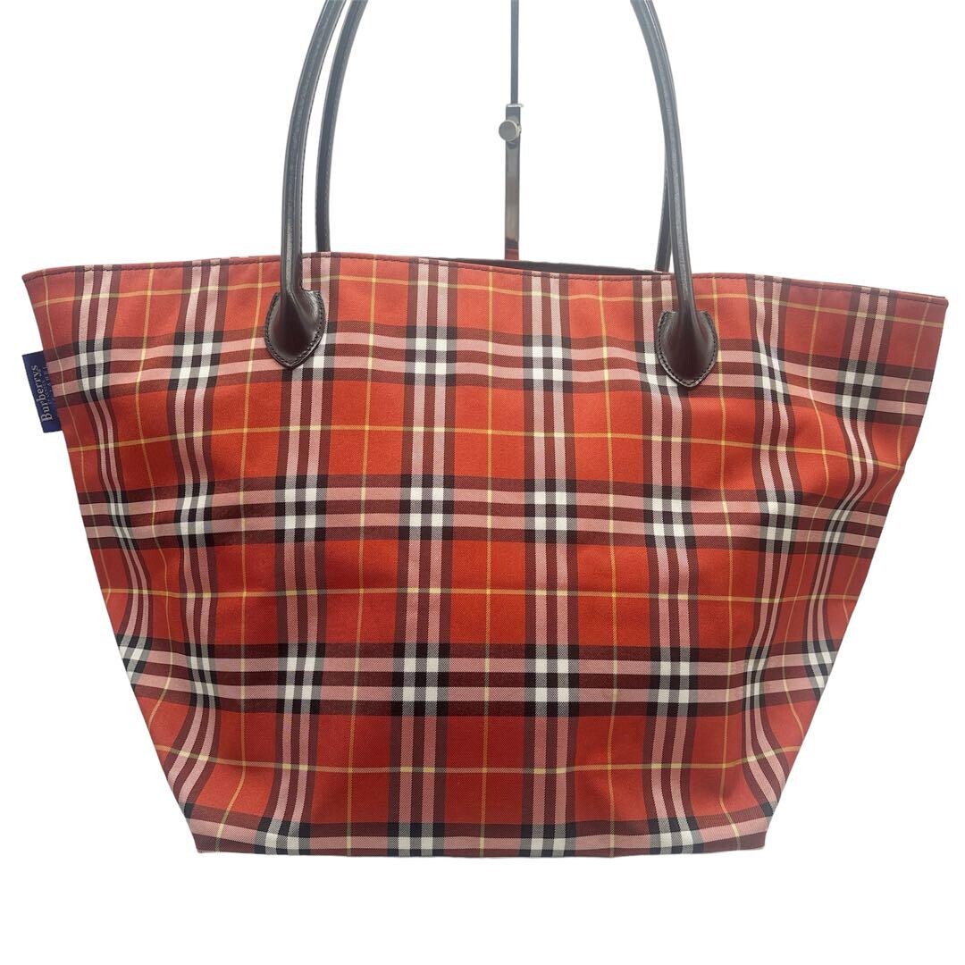 Burberrys Blue Label Nova Check Tote Bag Nylon leather color Red