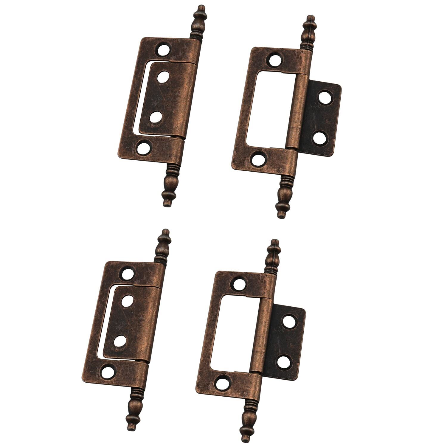 4 Pcs/Pack Antique Brass Non-Mortise Hinges Finials Cabinet, Cupboard Door Fu...