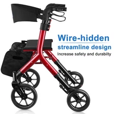 Heavy Duty Folding 300lb Rolling Wide Seat Rollator Walker With 4 Wheels Red USA