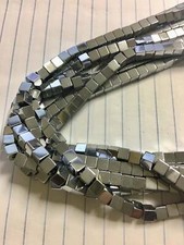 Silver Plated Hematite Smooth Cube Beads 4x4mm 15.5" Strand