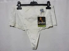 CURVATION VINTAGE TUMMY SHAPER THONG PANTY WHITE SIZE 2XL SHINY SHEER LACE SIDES