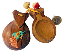 Castanets Music Instrument Wood Painted Vintage ra
