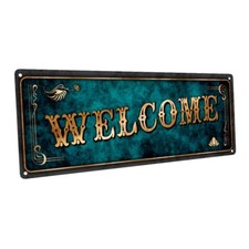 Blue Welcome Metal Sign; Wall Decor for Home and Office