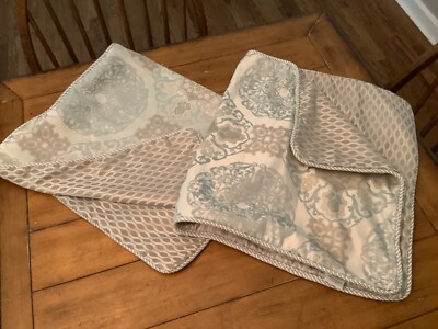 2 ( pair) WATERFORD JONET MEDALLION  DUST BLUE TAN KING SHAMS 20 X 36