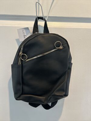 black faux leather backpack with gold zippers Just be Mini Backpack Bag Black Faux Leather With Gold Zippers