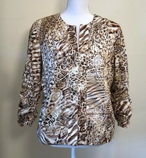 Chico's Women's Jacket Blazer, Size 1 8-10 , Beige  Brown Stretch 2 Pockets