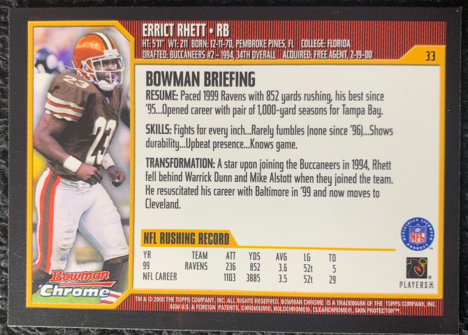 Eric Rhett Rookie Card 2000 Bowman Chrome Football Card #33 Errict Rhett | eBay