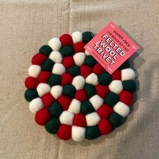 Trader Joe's Hand Crafted Round Felted Wool Trivet Red White Green