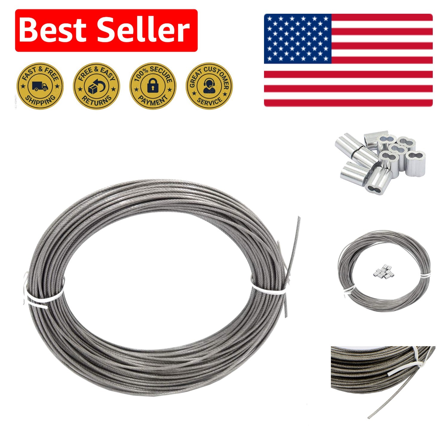 Elegant 100ft 304 Stainless Steel Cable Wire Rope, 5/128" for Crafting Projects