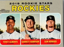 2019 TOPPS HERITAGE BASEBALL #396 YENCY ALMONTE, GARRETT HAMPSON, SAM HOWARD RC