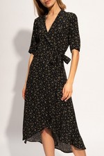 NWT GANNI  Womens Black Floral Wrap Dress Midi Size 32, US 0