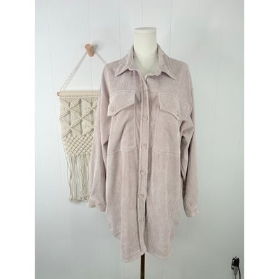 Reserve Fairfax Oversized Corduroy Shacket Medium Mauve Beige Button Up