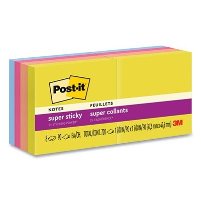 Post-it Super Sticky Notes, Summer Joy, 1.88 x 1.88'', 8 Pads, 90 Sheets/Pad