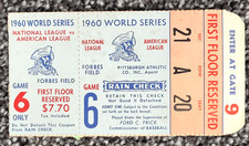 1960 WORLD SERIES BASEBALL TICKET STUB GAME #6 PIRATES VERSUS YANKEES MARIS