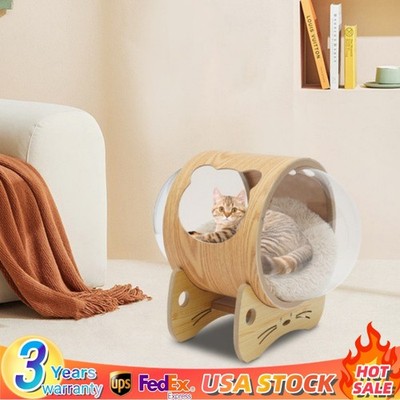 Modern Wooden Spaceship Warm Cozy Pet Beds Space Capsule Wooden Pet Cats House