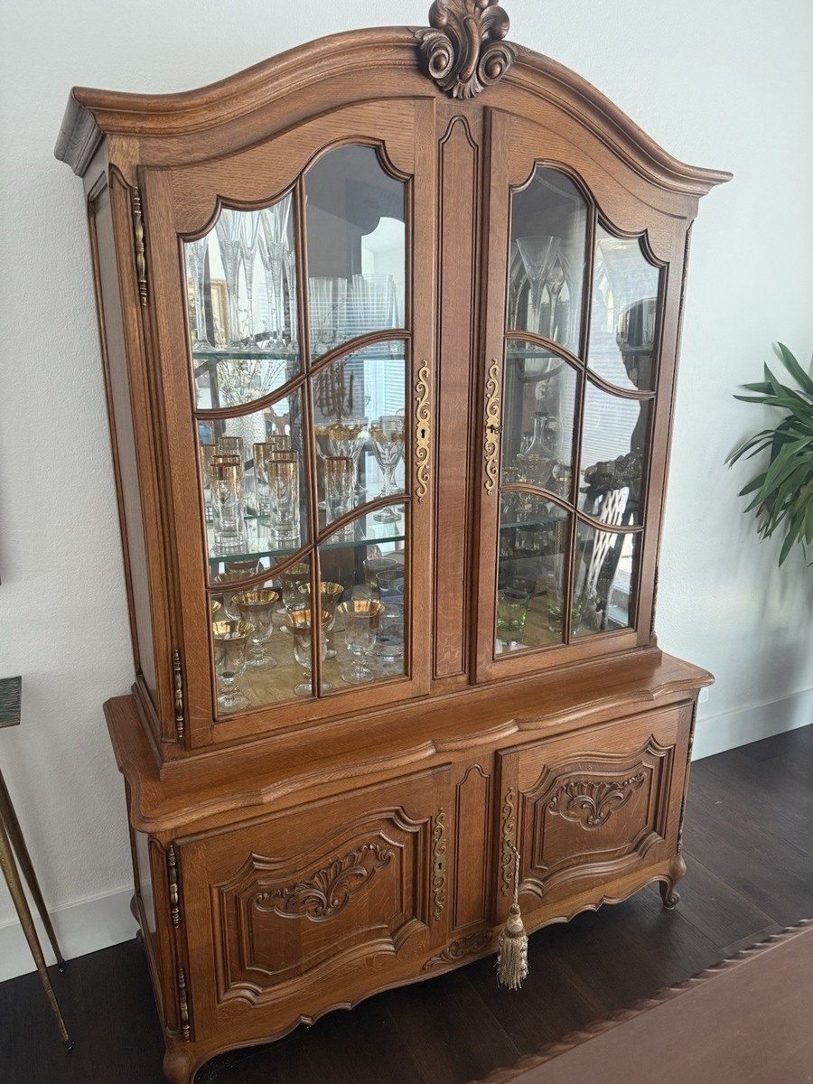 Vintage French Two-Piece China Cabinet – Display Hutch – 77x50x20