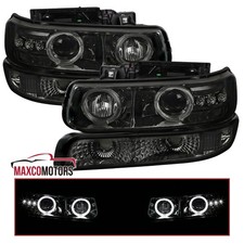 Smoke Projector Headlightsbumper Lamps Fits 1999-2002 Silverado Tahoe Led Halo