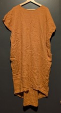 Black Crane Women's Linen Rayon Box Dress w/ Front Pockets Faded Orange One Size