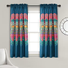 Boho Chic Turquoise/Navy 52 In. W X 63 In. L Light Filtering Curtain Panels Set