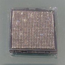 Miroir maquillage compact pliant portatif carré argenté strass double face 6 cm