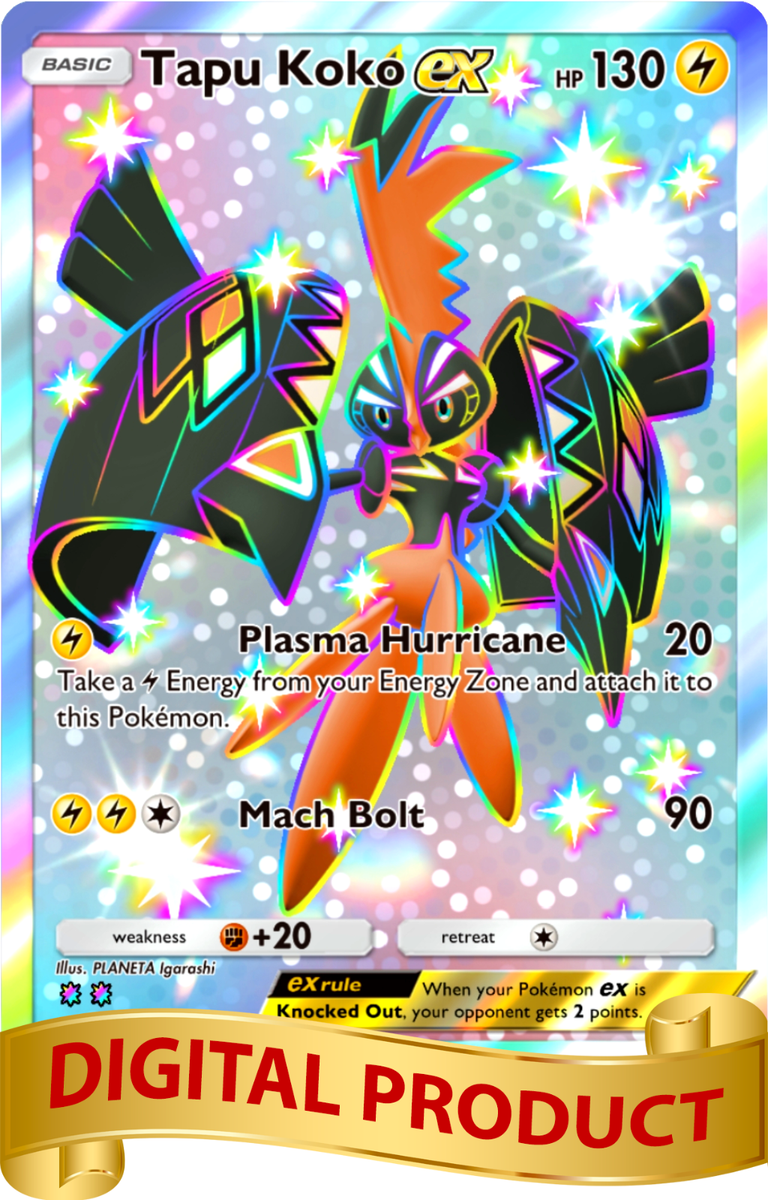 Pokemon Pocket TCG Trading Card 2 Star Shiny Tapu Koko EX Mega