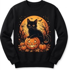 Retro Black Cat Halloween Pumpkin Costume For Women Men Sweatshirt