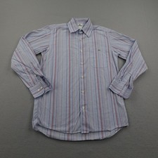 Vintage Lacoste Shirt Mens Medium 38 Blue Stripes Button Up Croc Made In France