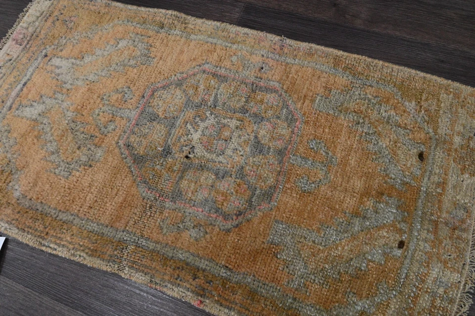 Oushak Turkish Doormat Rug 1x2 ORANGE Vintage Anatolian Handmade Small Kilim Rug - Image 3 of 4