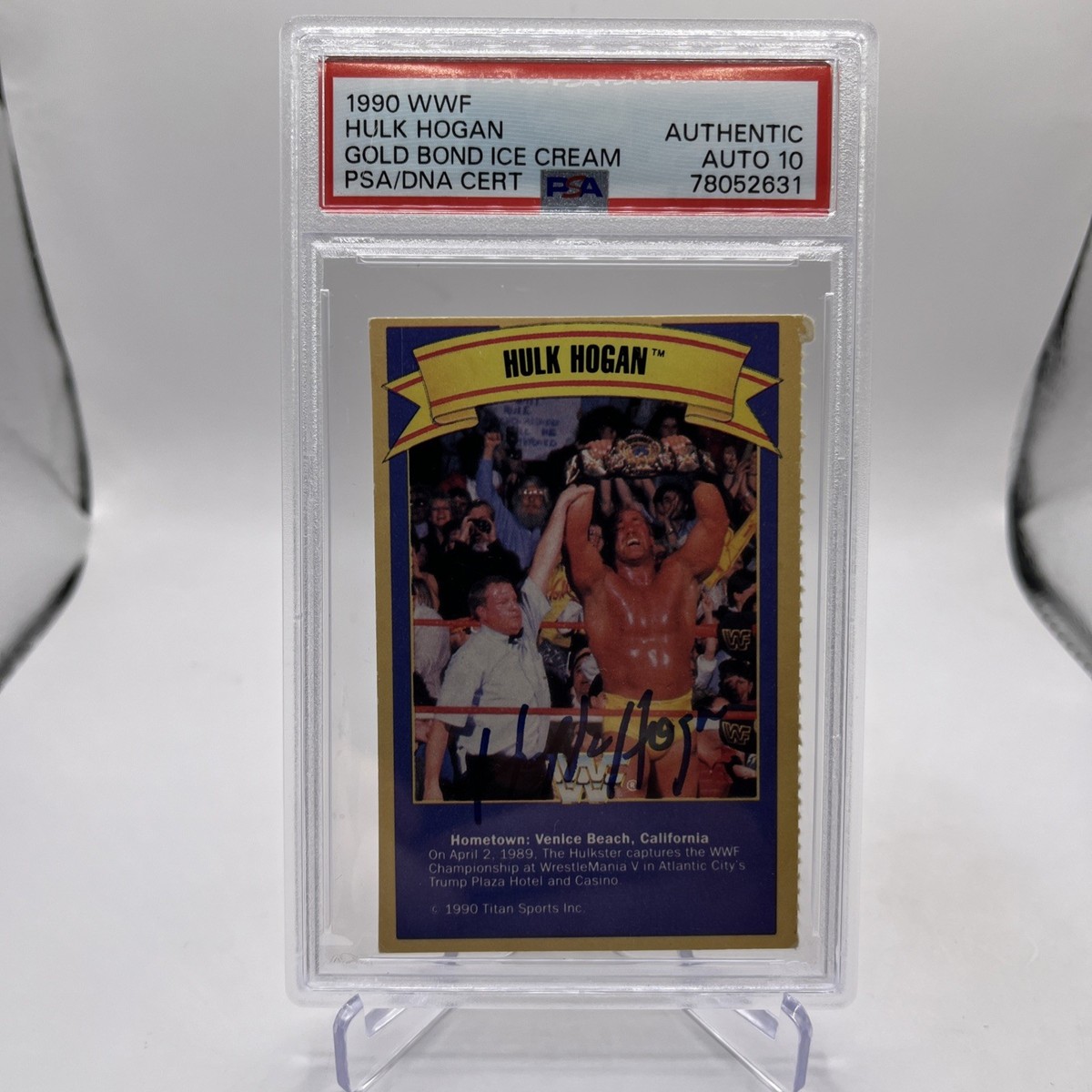 90s USA製 ヴィンテージ万年カレンダー りんご 稀少 木製 1990 WWF Gold Bond Ice Cream Hulk Hogan Signed Card PSA/DNA 10