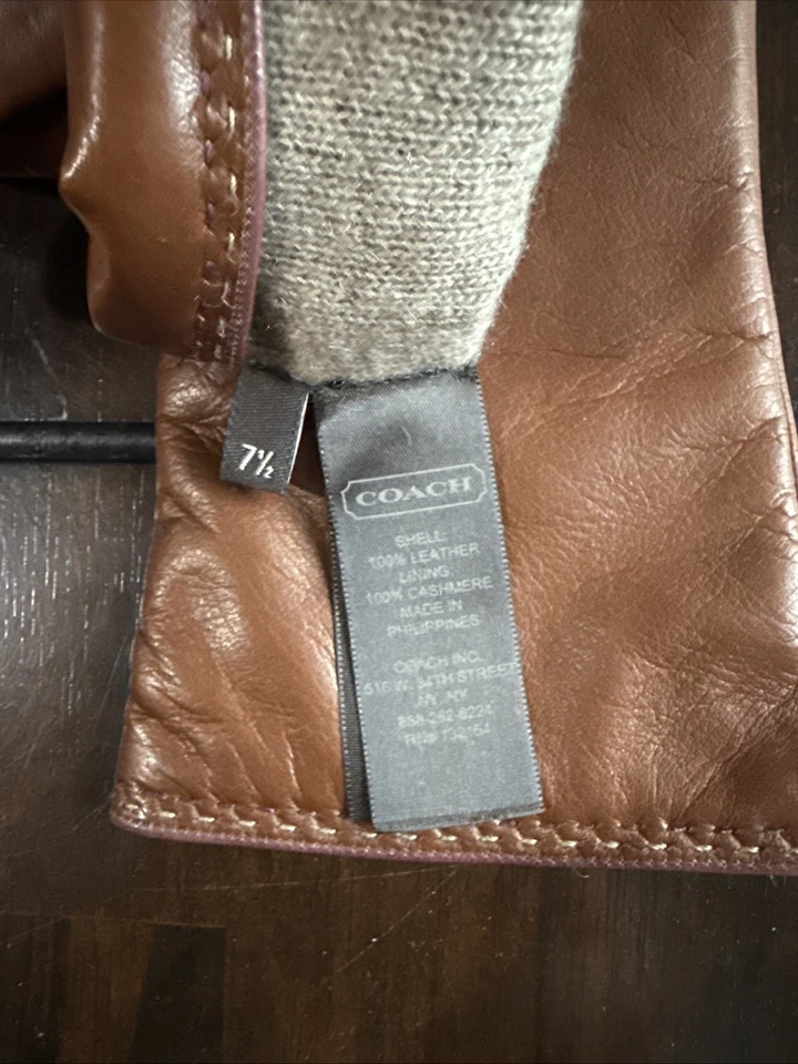 Guantes de cuero Coach para mujer marrón, forrados de cachemir hasta la muñeca, 83875, talla 7,5 Foto 4 de 4