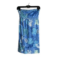 American Eagle Blue Printed Strapless Dress Braided Trim Size Medium
