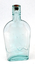 Antique 1800's Blown ICE BLUE AQUA Whiskey Flask Bottle Strap Side Half Pint