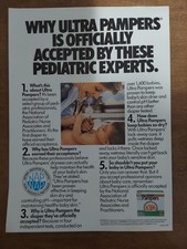 Ultra Pampers 1987 Vintage Print Ad Pediatric Nurse And Baby Diapers Stethoscope