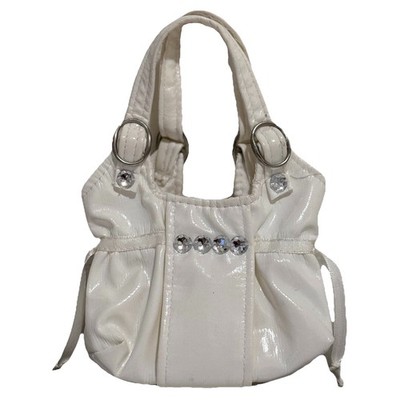 Build A Bear White Rhinestone Gem Purse Faux Leather Vinyl Teddy Handbag CLEAN
