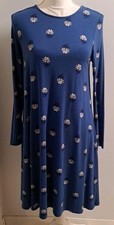 Old Navy Knit Dress Womens Small Blue Floral Knee Length Long Sleeve Round Neck 