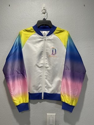 Disneyland White Rainbow Graphic Bomber Jacket Women's Large NWT Disney Parks
