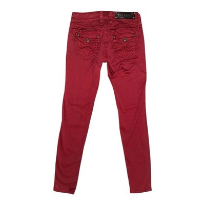 Rock Revival Jeans Gr. UK 8 26 32 L rot Skinny Y2K Fleur de Kris bestickt