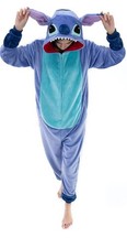 Disney Stitch Blue Hooded One-Piece Jumpsuit Costume Outfit Large -L