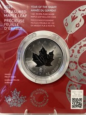1oz 9999 Fine Silver 2025 Treasured Maple Year Of The Snake In O.M.P With Snake 