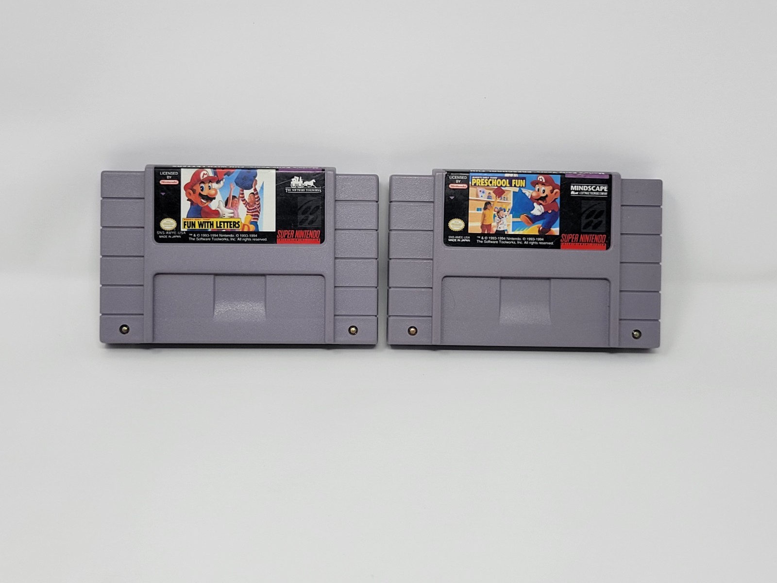 Mario's Early Years Preschool Fun & Fun With Letters Super Nintendo SNES Tested