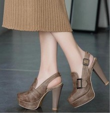 Ladies Platform Slingbacks Party Chic Shoes Women's Strap Buckle Block Heels New