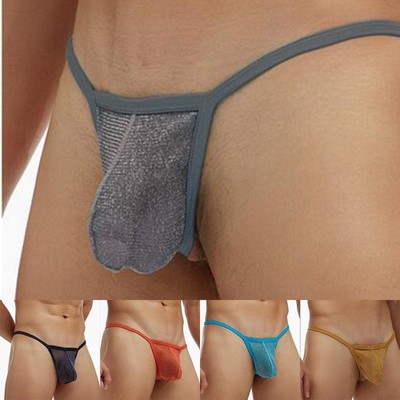 Mens-Mesh See-through Pouch G-string Briefs Underwear T-back Thong V-string