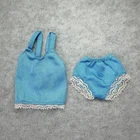 Vintage 80s 70s Doll Nightgown Lingerie Set Panties Blue Satin White Lace