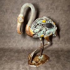 Picnic Plus Flamingo Wine Cork Holder Display Store Faux Patina Metal Stones 18"